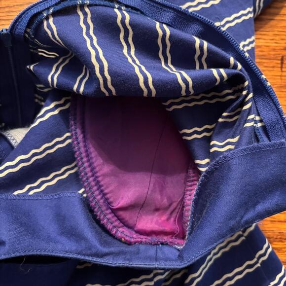 Vintage David Warren Midi Dress Blue with white stripes Sz 12 ILGWU Made in USA - Picture 7 of 8